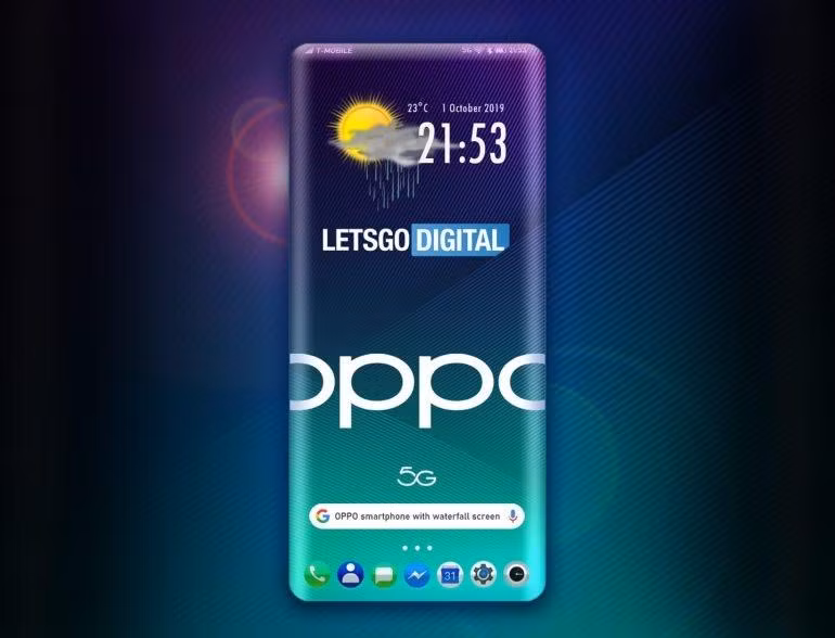 Mẫu thiết kế điện thoại mới của Oppo có 4 cạnh cong cùng các bộ cảm biến được đặt dưới màn hình. Ảnh: Letsgo Digital.