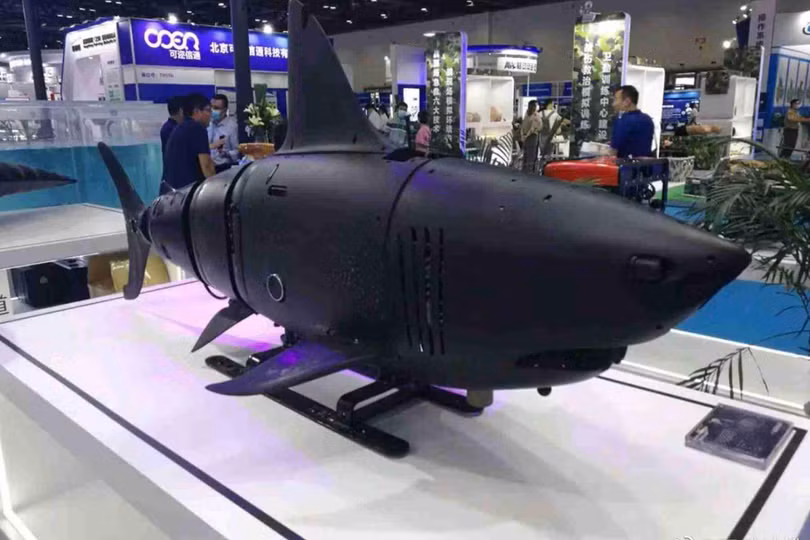 Cá mập robot phỏng sinh trưng bày tại triển lãm (Ảnh: Dwnews).