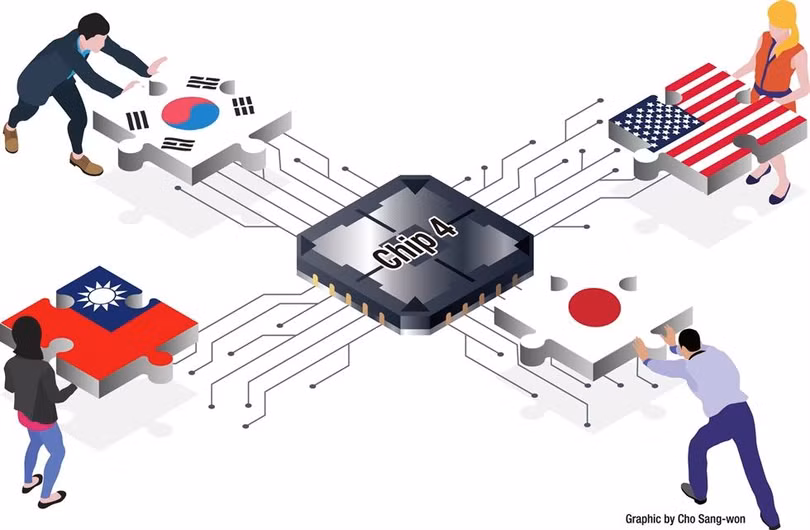 Liên minh "Chip 4" được Mỹ lập ra nhằm phong tỏa chip đối với Trung Quốc (Ảnh: Koreatimes).
