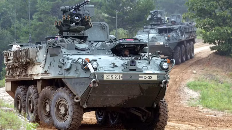 Xe thiết giáp chở quân M1126 Stryker trong gói viện trợ quân sự cho Ukraine. Ảnh Forbes. Xe thiết giáp chở quân M1126 Stryker trong gói viện trợ quân sự cho Ukraine. Ảnh Forbes.