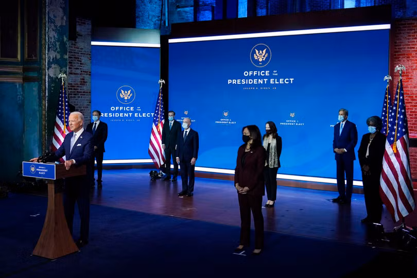 Ngày 24/11, tại Wilmington, bang Delawe, ông Joe Biden bắt đầu công bố danh sách các thành viên nội các, chuẩn bị chuyển giao quyền lực (Ảnh: AP).