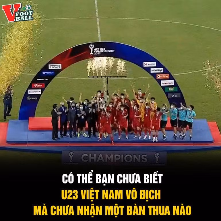 Đội tuyển U23 Việt Nam lên ngôi vô địch mà không phải nhận bất kỳ bàn thua nào (Ảnh: Vfootball).