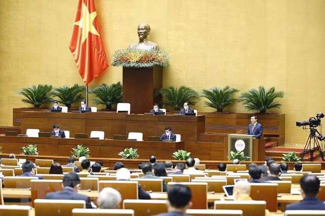 Hình ảnh Chủ tịch Quốc hội Vương Đình Huệ phát biểu khai mạc. (Ảnh: Doãn Tấn/TTXVN)