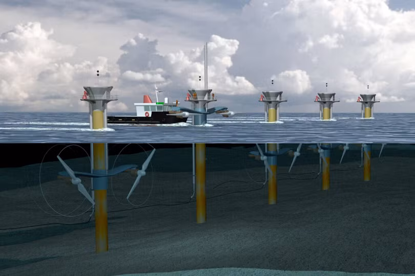Sơ đồ cấu trúc thiết kế của một dự án điện thủy triều. Ảnh minh họa NS Energy. Sơ đồ cấu trúc thiết kế của một dự án điện thủy triều. Ảnh minh họa NS Energy.