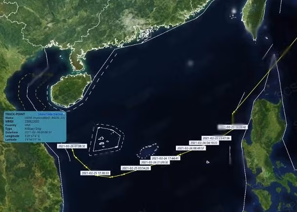 Sơ đồ di chuyển của tàu USNS Impeccable (Ảnh: SCSPI/Đông Phương).