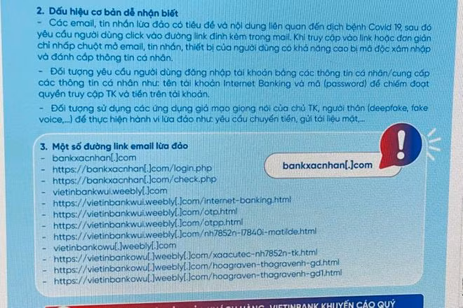 Ngân hàng Vietinbank đưa ra khuyến cáo về tình trạng lừa đảo.