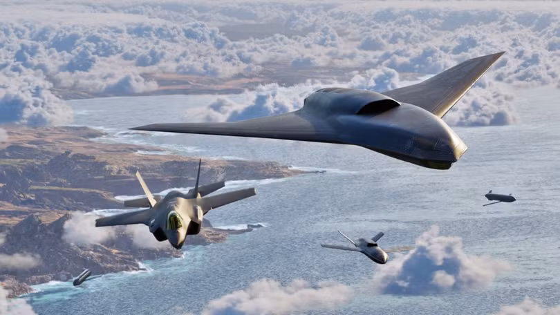 Hình ảnh vi tính mô tả Vectis cùng các UAV phối hợp tác chiến với máy bay F-35. Ảnh: TMZ.
