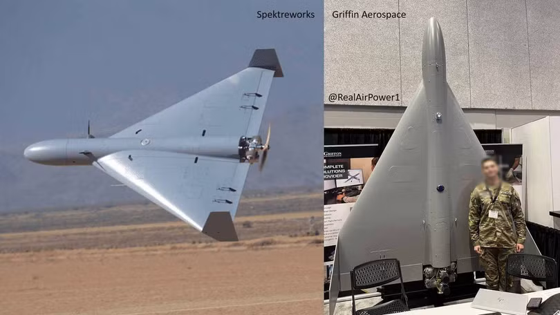 Hai mẫu được cho là bản sao của Shahed-136 đã xuất hiện ở Mỹ: MQM-172 “Arrow” (phải) và LUCAS (trái). Ảnh: Themerge.