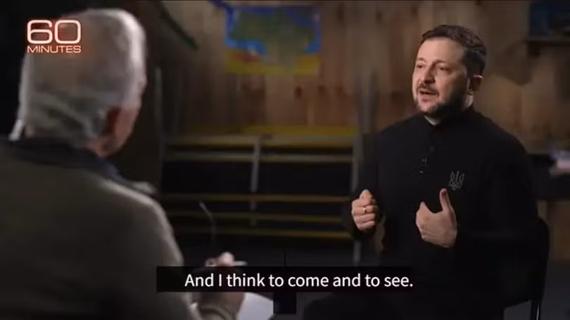 Tổng thống Ukraine Zelensky trả lời phỏng vấn Đài CBS hôm 14/4. Ảnh: QQnews.