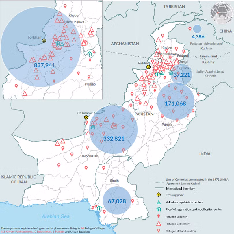 Bản đồ các trại tỵ nạn người Afghanistan trên đất Pakistan cùng số người tỵ nạn đã được tiếp nhận (Ảnh: UNHCR). Bản đồ các trại tỵ nạn người Afghanistan trên đất Pakistan cùng số người tỵ nạn đã được tiếp nhận (Ảnh: UNHCR).