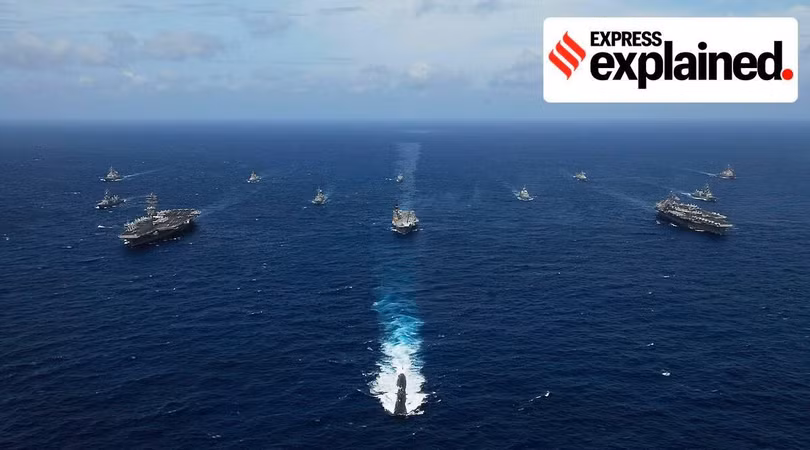 Tàu hải quân các nước Bộ Tứ tham gia cuộc tập trận Malabar-2021 (Ảnh: IT).
