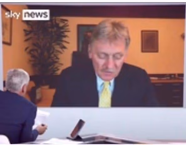 Ông Peskov trả lời phỏng vấn Sky News bằng hình thức trực tuyến. Ông Peskov trả lời phỏng vấn Sky News bằng hình thức trực tuyến.