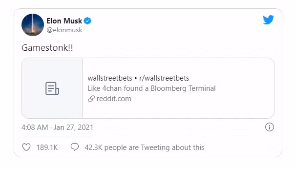 Elon Musk cũng nhảy vào cuộc vui này với vỏn vẹn một dòng tweet Elon Musk cũng nhảy vào cuộc vui này với vỏn vẹn một dòng tweet