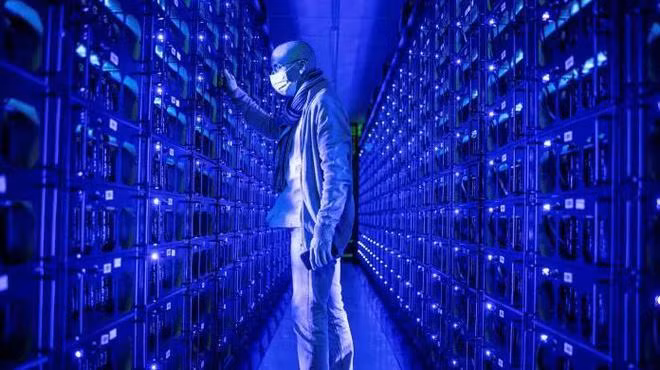 Một nhân viên đeo khẩu trang bảo vệ kiểm tra các hệ thống đào tiền điện tử Ethereum và Zilliqa tại trang trại tiền điện tử Evobits ở Cluj-Napoca, Romania. Một nhân viên đeo khẩu trang bảo vệ kiểm tra các hệ thống đào tiền điện tử Ethereum và Zilliqa tại trang trại tiền điện tử Evobits ở Cluj-Napoca, Romania.