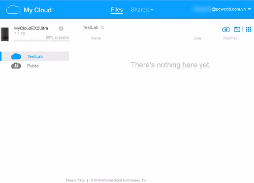 Giao diện truy xuất nội dung ổ WD My Cloud EX2 Ultra từ dịch vụ MyCloud.com.