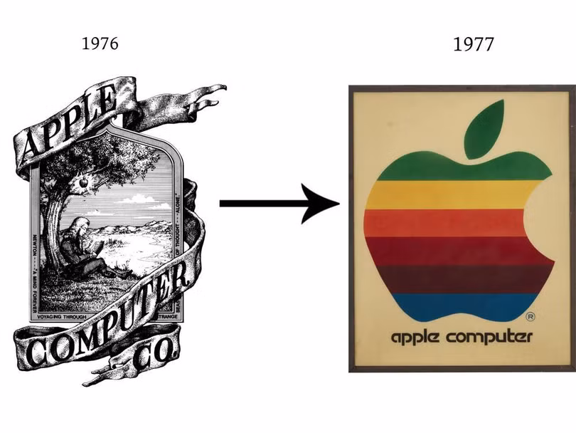 Logo Apple từng khá cồng kềnh trước khi được đổi thành quả táo cắn dở méo mó.