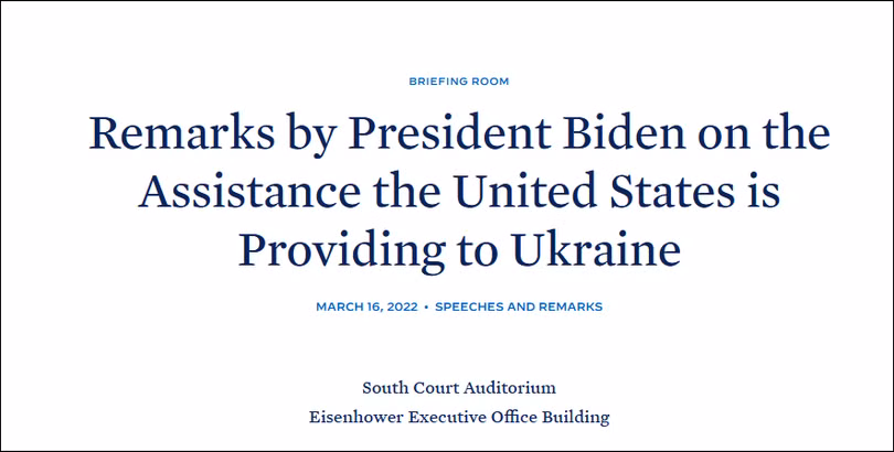 Thông tin về ông Biden viện trợ vũ khí khẩn cấp cho Ukraine đăng trên trang web Nhà Trắng.