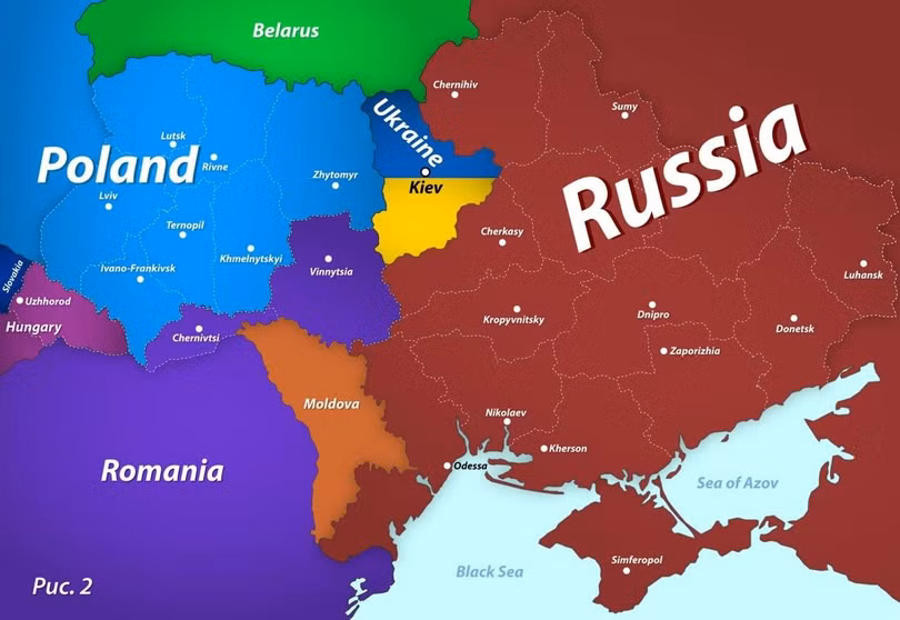 Tấm bản đồ tương lai Ukraine trên trang Telegram của ông Medvedev gây xôn xao (Ảnh: Sina).