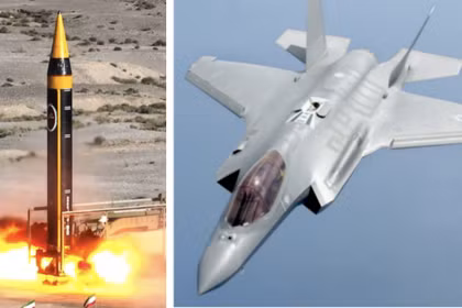 Vụ phóng tên lửa Kheibar và máy bay chiến đấu F-35. Ảnh: MW.