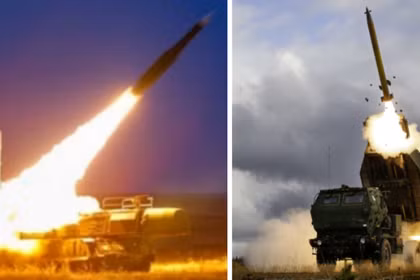 BuK-M3 (bên trái) và HIMARS phóng lên quỹ đạo. Ảnh: MW.