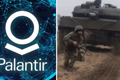 Logo Palantir và hình ảnh người lính Ukraine cùng xe tăng Leopard 2. Ảnh: MW.
