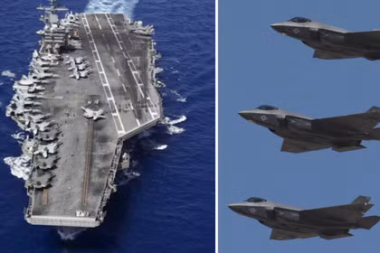 Tàu USS Abraham Lincoln và các máy bay F-35C thuộc Phi đội tấn công chiến đấu Thủy quân lục chiến 314. Ảnh: MW.