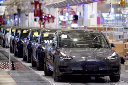 Những chiếc xe Tesla Model 3 sản xuất tại Trung Quốc được chụp trong một sự kiện giao xe tại nhà máy của hãng ở Thượng Hải, Trung Quốc, ngày 7/1/2020. Ảnh: Reuters.