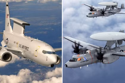 Các máy bay E-7 (bên trái, hình minh họa) và E-2D AEW. Ảnh: MW.