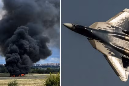 Địa điểm máy bay Su-57 rơi (bên trái) và máy bay Su-57. Ảnh: MW.