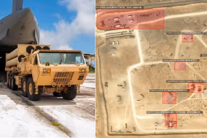 Vận chuyển bệ phóng tên lửa THAAD bằng đường hàng không (bên trái) và việc triển khai tại Jordan. Ảnh: MW.