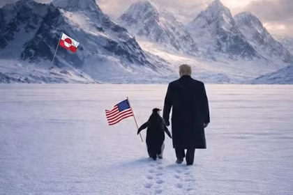 Bức ảnh ông Trump và chú chim cánh cụt được Nhà Trắng công bố trên mạng xã hội. Ảnh: X.