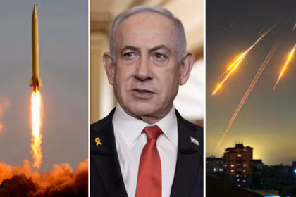 Hình ảnh về vụ phóng tên lửa Shahab-3, Thủ tướng Israel Benjamin Netanyahu, và khoảnh khắc tên lửa Iran bay đến Israel. Ảnh: MW.