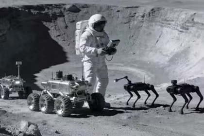 Các nhà nghiên cứu Trung Quốc đã lập ra bản thiết kế chi tiết về những chú chó robot có thể giúp các phi hành gia trinh sát các mối nguy hiểm, thu thập mẫu đá và thực hiện các công việc khoa học tỉ mỉ. Ảnh: CCTV.