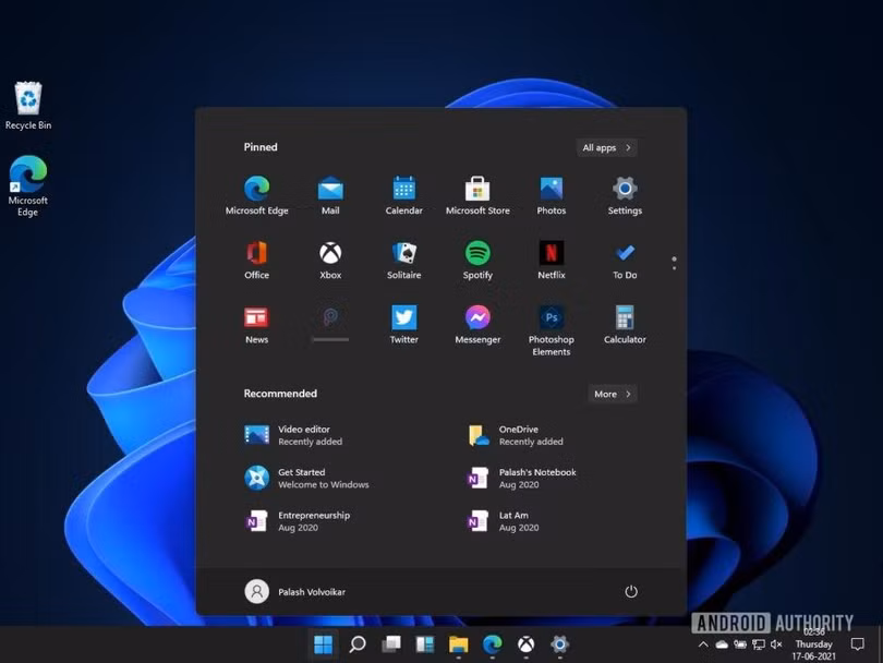 Menu Start có những chỉnh sửa lớn (Ảnh: Android Authority) Menu Start có những chỉnh sửa lớn (Ảnh: Android Authority)