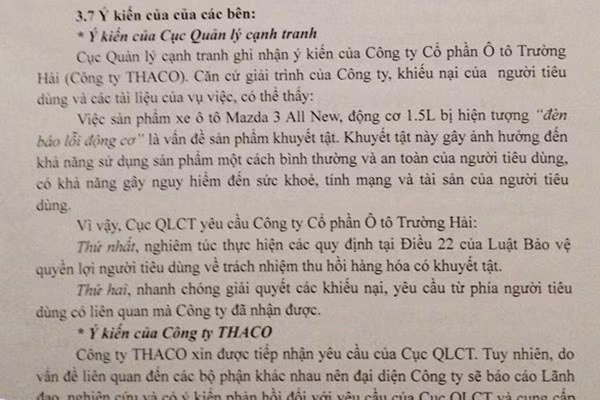 Bộ Công thương chỉnh thức yêu cầu thu hồi xe Mazda 3 lỗi đèn check engine ảnh 2
