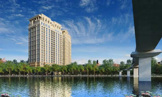 Phối cảnh chung cư D'. Le Pont D'or Hoàng Cầu
