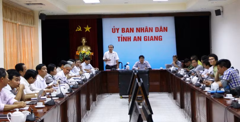 Buổi họp báo của UBND tỉnh An Giang - Ảnh: Chí Quốc