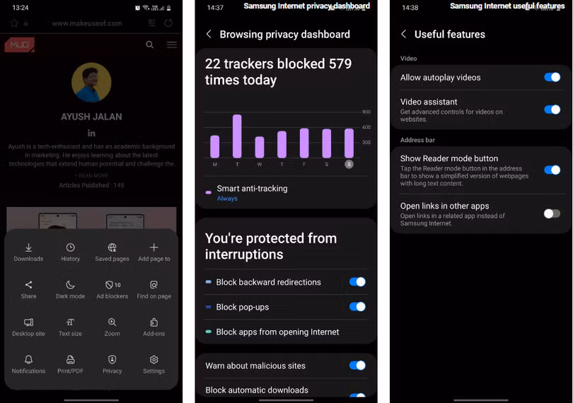 Samsung Internet (Ảnh: Make Use Of) Samsung Internet (Ảnh: Make Use Of)