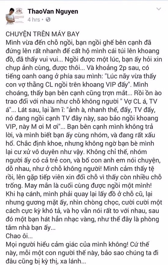 MC Thảo Vân bị tổn thương nặng nề trên máy bay ảnh 1