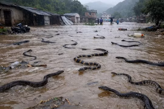 Nước lũ làm đàn rắn độc thoát ra môi trường khiến dân chúng lo ngại, Ảnh: Chinatimes.