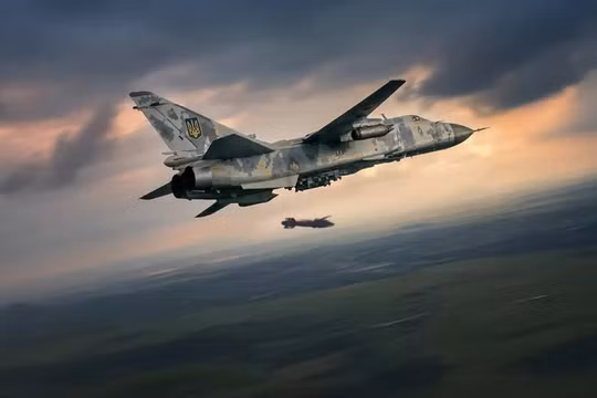 Máy bay cường kích Su-24 của Ukraine thả bom lượn Virivnyuvach. Ảnh: Centrum. 