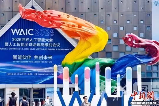 Hội nghị AI Thế giới Thượng Hải (WAIC 2026) diễn ra từ 17-20/7 thu hút lãnh đạo hàng chục quốc gia và hơn 1.100 doanh nghiệp AI tham dự. Ảnh: CNS.