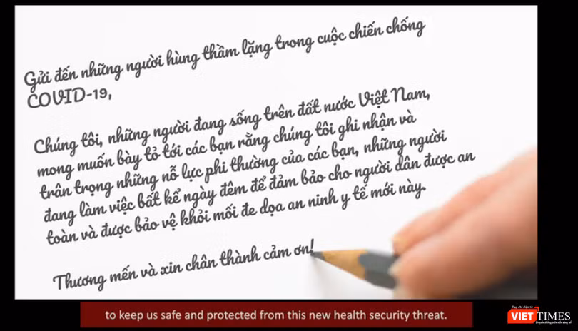 Lời cảm ơn của WHO. Ảnh: Minh Thúy 