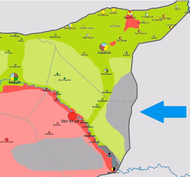 Khu vực IS kiểm soát tại phía đông sông Euphrates không bị liên minh do Mỹ lãnh đạo tấn công, tháng 12.2017.