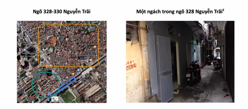 Bản đồ ngõ 328-330 Nguyễn Trãi và hình ảnh 1 ngách trong ngõ 328 Nguyễn Trãi