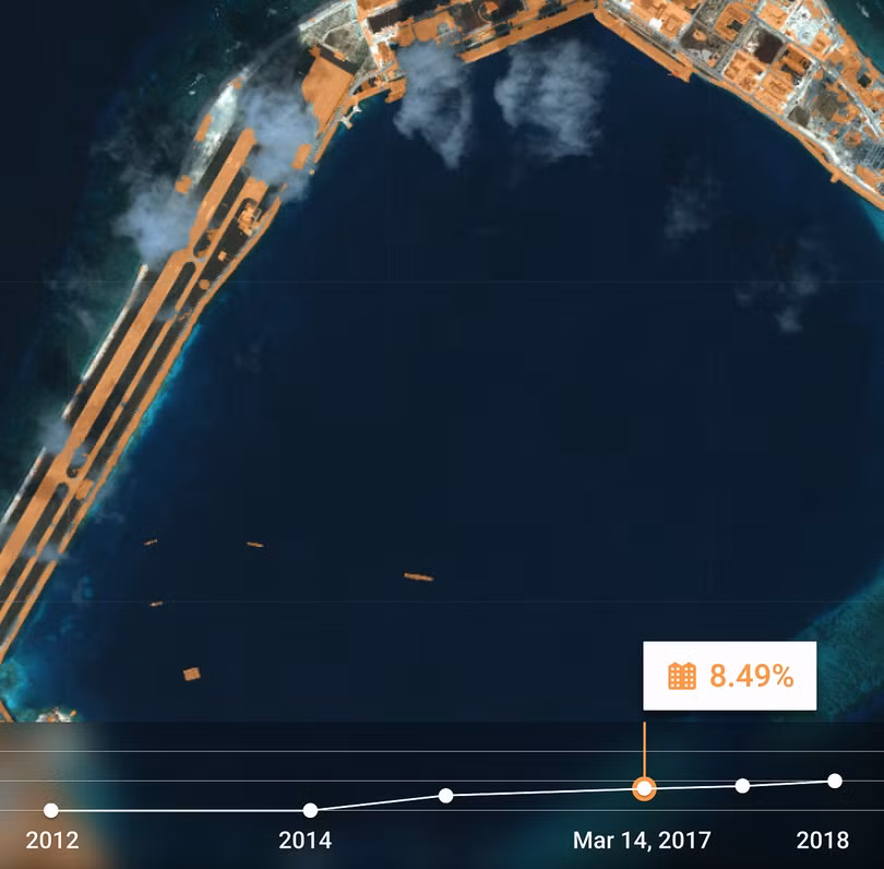 Ảnh ngày 14.3.2017, Trung Quốc đã xây dựng phi pháp các công trình cơ sở hạ tầng trên 1,19km2 thuộc Đá Su Bi.