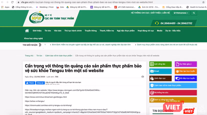 Bộ Y tế tuýt còi một loạt các trang web quảng cáo viên ngậm Tengsu vi phạm quy định pháp luật (Ảnh - VT)