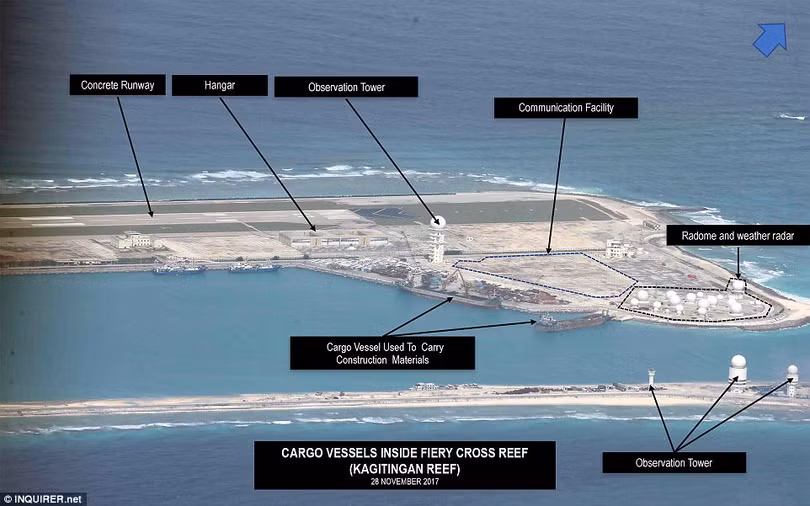 Đài quan sát, nhà chứa máy bay, đường băng bê tông, radar thời tiết trên đảo Đá Chữ Thập.