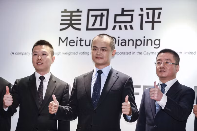 Từ trái qua phải: giám đốc tài chính kiêm phó chủ tịch cấp cao, Chen Shaohui; đồng sáng lập, chủ tịch và giám đốc điều hành, Wang Xing; và đồng sáng lập kiêm phó chủ tịch cấp cao, Wang Huiwen (Ảnh: SCMP)