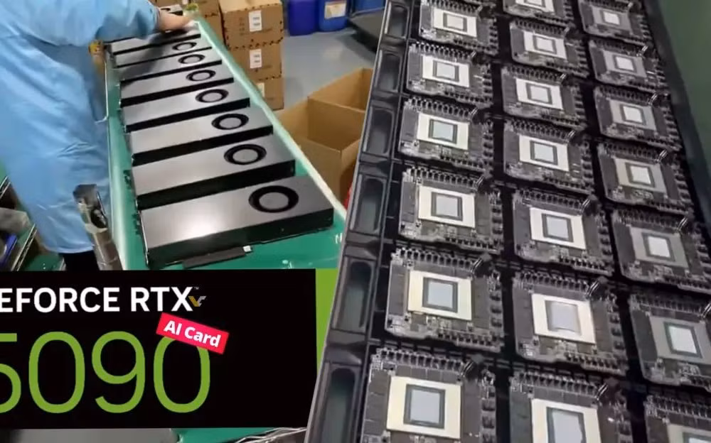 Card đồ họa Nvidia RTX 5090 được doanh nghiệp Trung Quốc mua gom, hoán cải sử dụng cho hệ thống máy chủ AI. Ảnh: Videocardz.